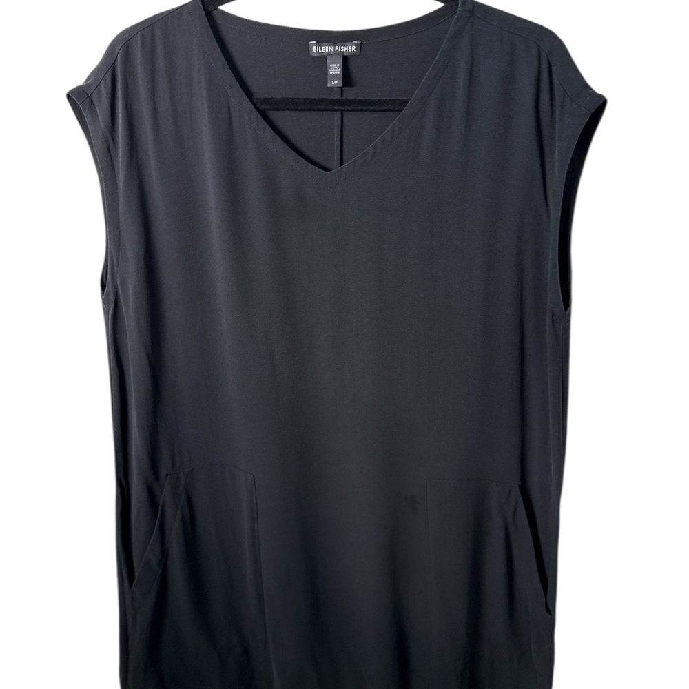 Eileen Fisher Black Sleeveless V-Neck Tunic Top – Size S/P - Picture 2 of 9